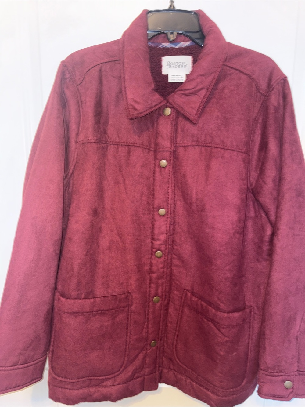 Boston Traders Women's Wine-Red Snap Front Teddy Jacket